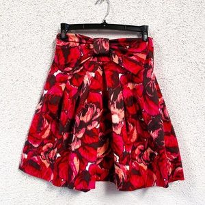 Twenty One Pink Floral Pleated Bow A Line Womens Skirt